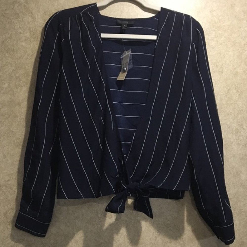 J. Crew Navy Blue / White Stripes. 100% Silk
